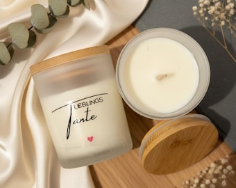 Lieblings-Tante Kerze – Geschenk für Tante, Sojawachs Kerze im Glas, Kerze mit Spruch „Lieblings-Tante“ rotes Herz, Geburtstag & Weihnachten