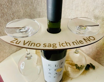 Weintablett Flaschenanhänger Gläserträger weingeschenk mit Gravur weinbuttler Weinglashalter