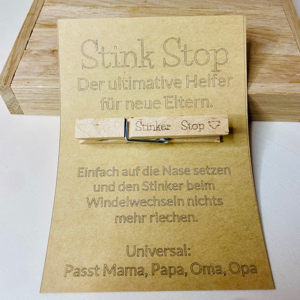 Stink Stop - Geschenk für frischgebackene Eltern mit Wäscheklammer