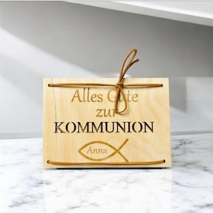 Carte cadeau argent cadeau communion personnalisée bois bracelet cuir