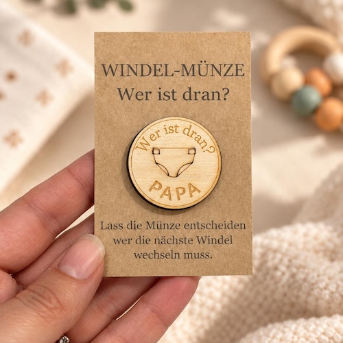 Wooden diaper coin – Mom or Dad, gift for new parents