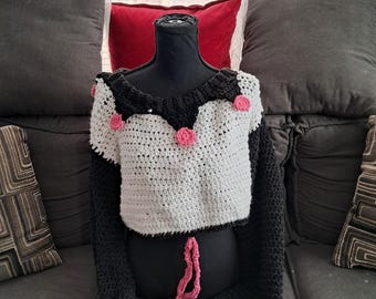 Handmade Kuromi Crochet Crop Top, Sanrio Long Sleeve