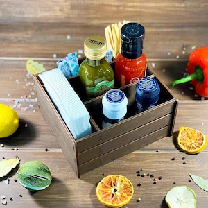 Servietten-Salz- und Pfefferhalter im rustikalen Holzstil | Personalisierter Restauranthalter | Kneipen Servietten Organizer | Loft Küchen organizer