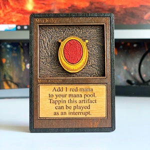 Tarjeta de madera Magic the Gathering / Mejor regalo para coleccionista MTG / Tarjeta de artefacto Mox Ruby personalizada / Arte en capas de madera / Regalo para coleccionistas TCG