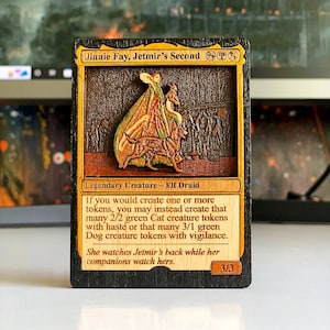 Magic the Gathering Holzkarte | Bestes Geschenk für MTG Sammler | Custom Jinnie Fay, Jetmir es Second | Schichtkunst aus Holz | Commander MTG Geschenk