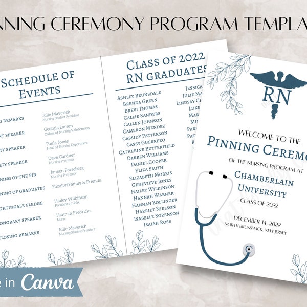 Nursing Pinning Ceremony Program Template - Editable Template