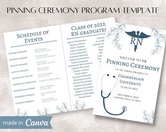 Nursing Pinning Ceremony Program Template - Editable Template