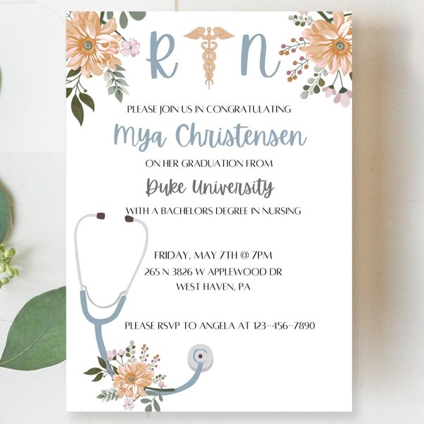 Nurse Graduation Invitation Template - Easy to Edit - Nurse Graduation Announcement