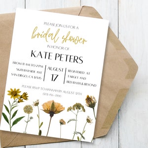 Yellow Flowers Bridal Shower Invite - Editable Template - Instant Download Canva