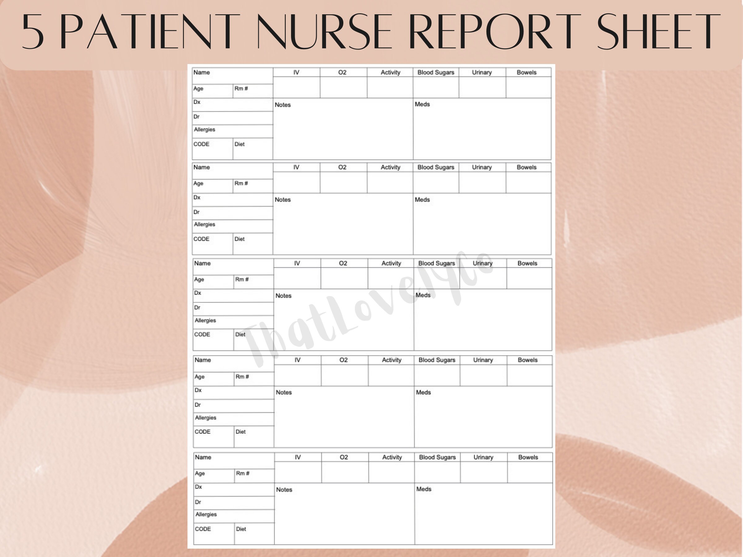 5 Patient Nursing Report Sheet - Etsy Canada
