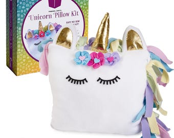 DIY Unicorn Pillow Craft Kit - No Sew Home Decor Craft Kit, Great Birthday Gift & Stocking Stuffer for Kids, Fun Craft for Ages 4-8
