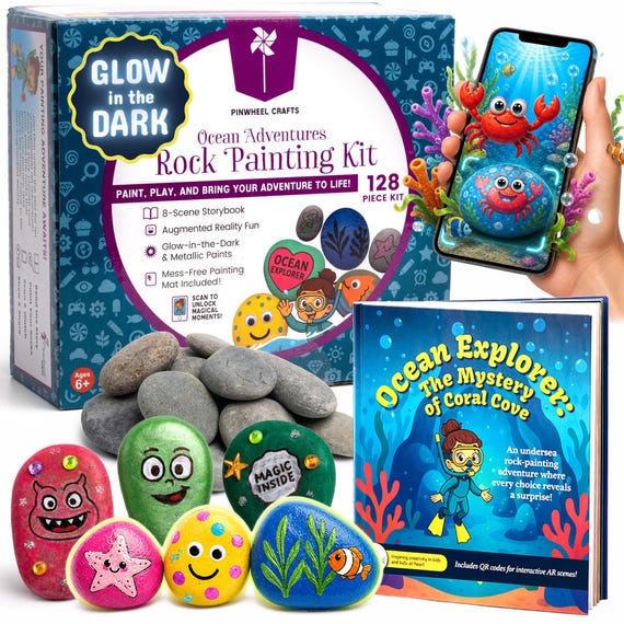 Glow-in-the-Dark Rock Painting Kit for Kids | DIY Craft Set with Paints, Brushes & Accessories | Fun Art Gift for Kids