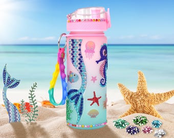 DIY Mermaid Water Bottle Kit: Craft Gift with Fidget Keychain