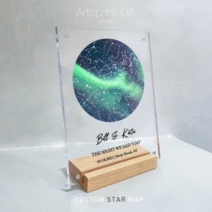 Custom acrylic star map by date, Personalized night sky frame with wooden stand, Long distance relationship gift for boyfriend, SMP