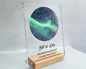 Custom acrylic star map by date, Personalized night sky frame with wooden stand, Long distance relationship gift for boyfriend, SMP