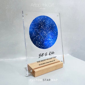 Plaque La nuit où nous nous sommes rencontrés, Carte des étoiles par date, Cadre ciel nocturne personnalisé pour elle, Cadres de fiançailles personnalisés, SMP