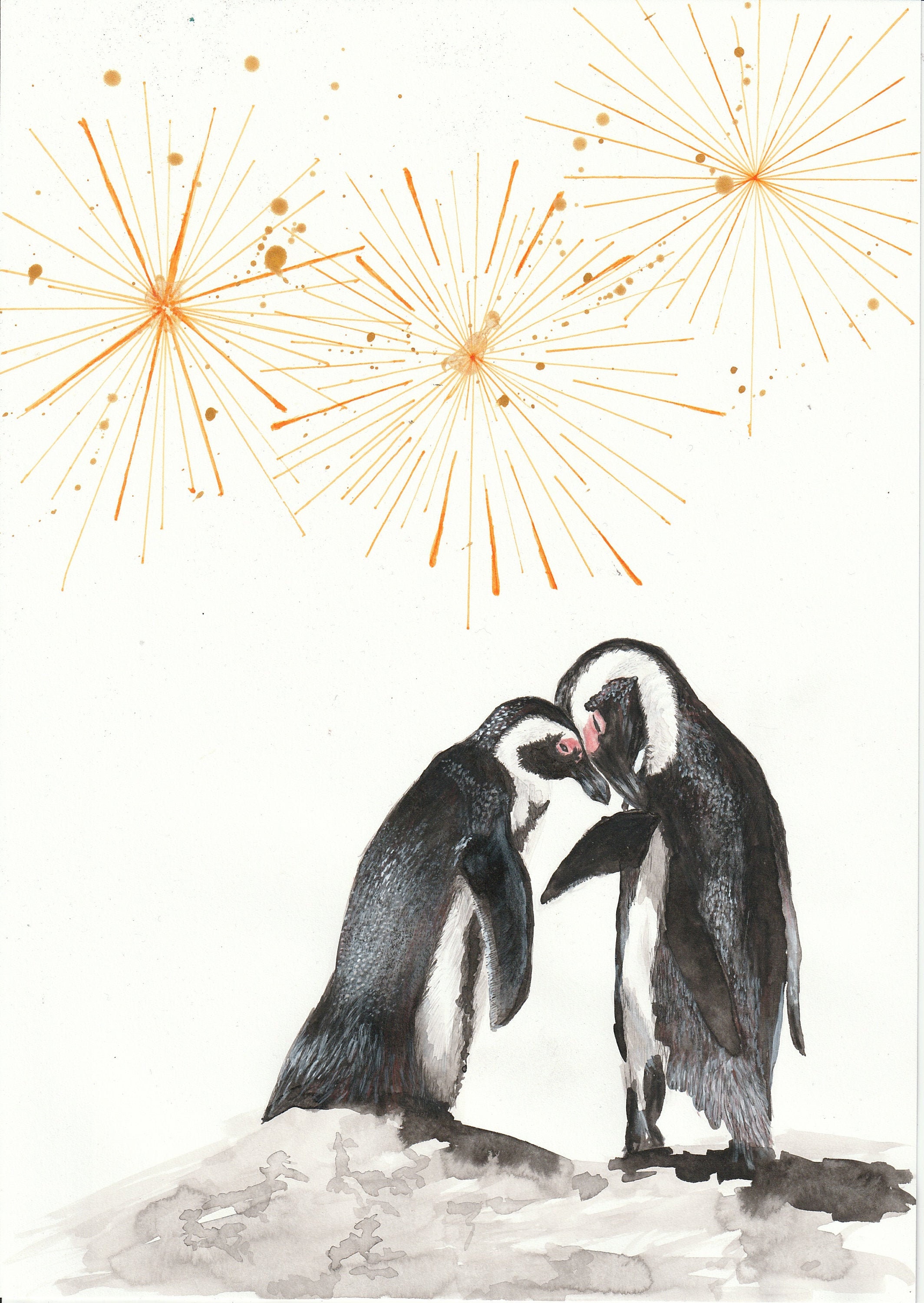 Une Impression d'un Petit Couple Mignon de Pingouins Africains