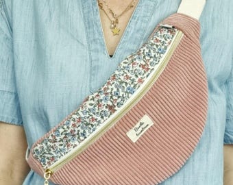 Pink corduroy fanny pack - inside pocket - outside pocket