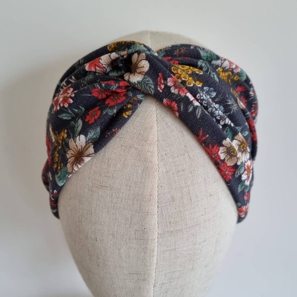 Bandeau fleuri croisé, turban femme,headband, cheveux ,fêtes des mères