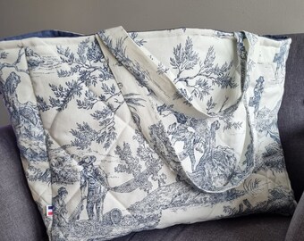 Sac matelassé toile de jouy week-end grande taille,extra large XXL,fait en France ,sac famille.