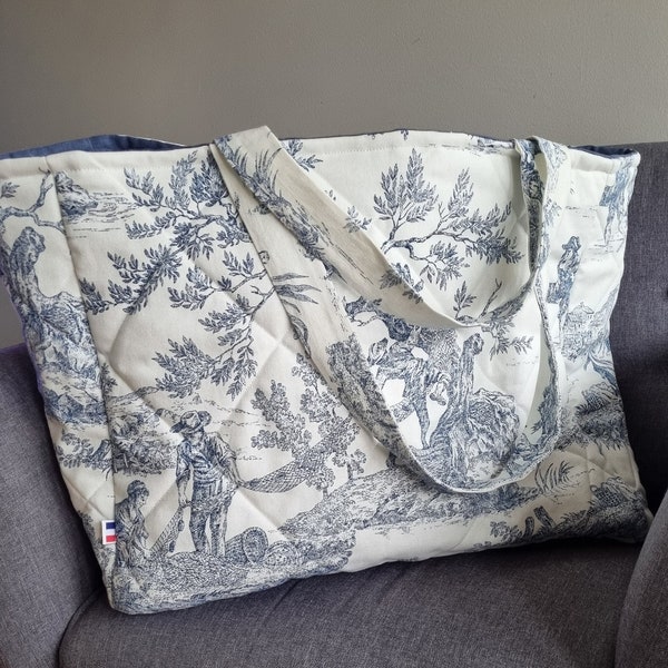 Sac matelassé toile de jouy week-end grande taille,extra large XXL,fait en France ,sac famille.