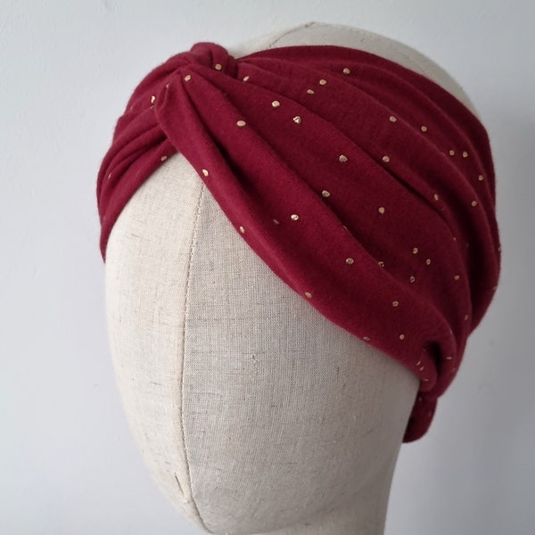Bandeau cheveux femme , turban adulte gaze de coton/ home-made adulte headband / œko tex. Bandeau croisé.fetes des mères made in France
