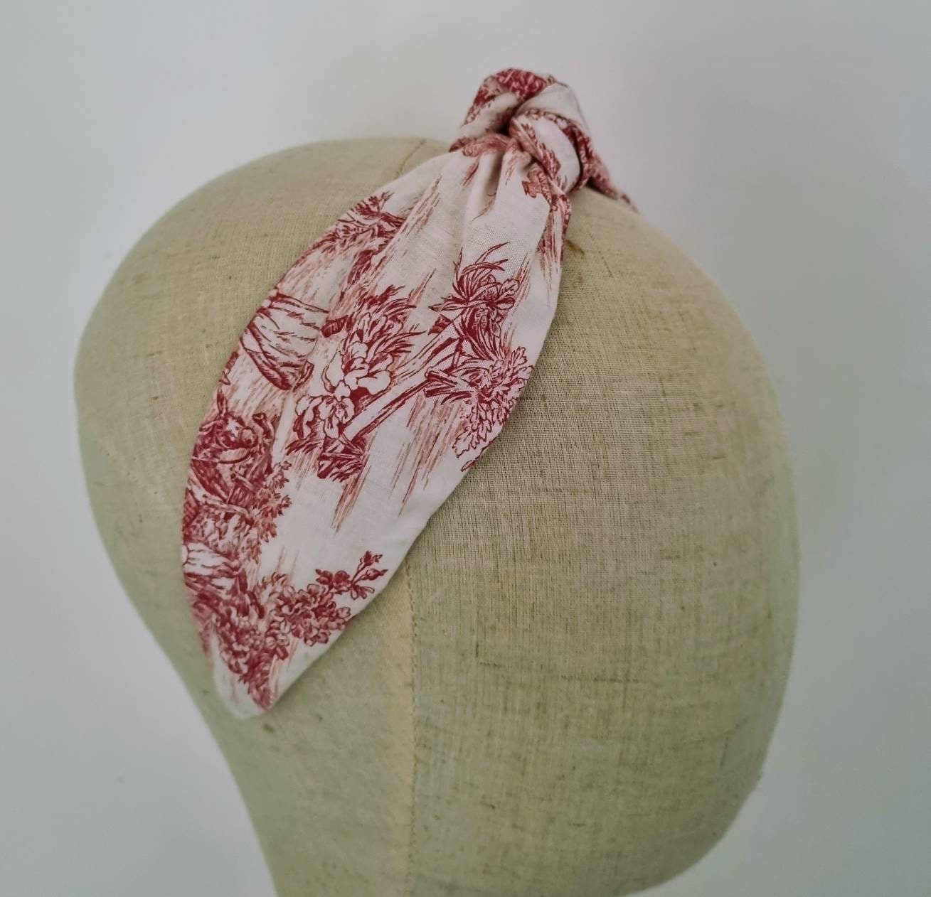 Toile de Jouy pattern headband, knotted headband