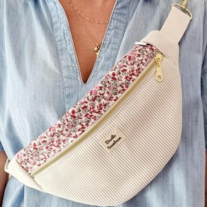 Sac banane velours côtelé ecru, poche en option