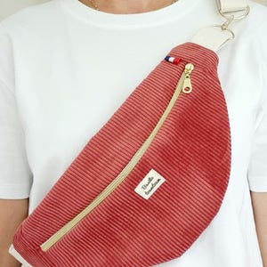 Sac banane velours côtelé rose foncé,poche en option.