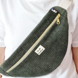 Khaki corduroy fanny pack with pocket