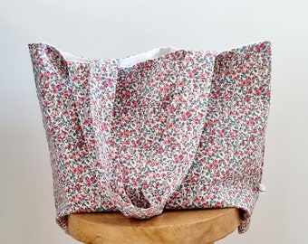 Tote bag fleuri avec poche / sac cabas,plage, flower tote bag / fêtes des mères,cadeau