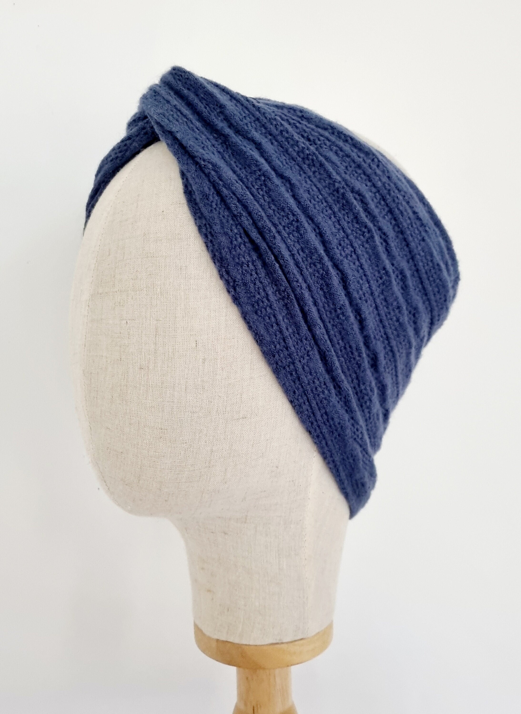 Bandeau Large En Laine Épaisse Pour Cheveux - Serre-tête Chaud Hiver - Bleu Foncé - Pour Femme Et Fille