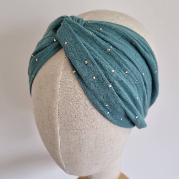 Bandeau cheveux femme , turban adulte gaze de coton/ home-made adulte headband / œko tex. Bandeau croisé.fetes des mères made in France