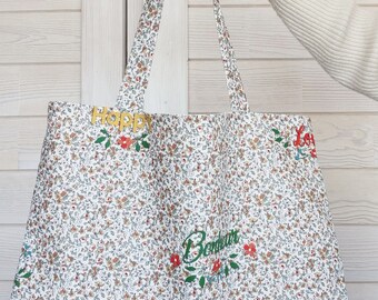 Tote bag fleuri spécial fetes des mères avec poche / sac cabas, fourre-tout, flower tote bag,cadeau