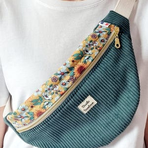 Pine green corduroy fanny pack with pocket