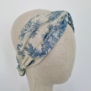 Cherry red, gray or blue Toile de Jouy pattern hair band. Toile headband