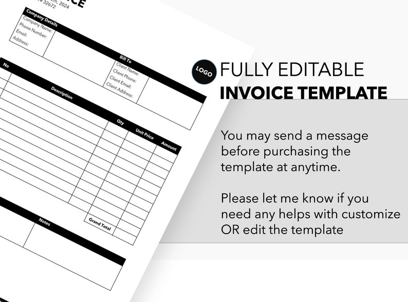 Business Invoice Template Word & Microsoft Excel, Editable Invoice ...