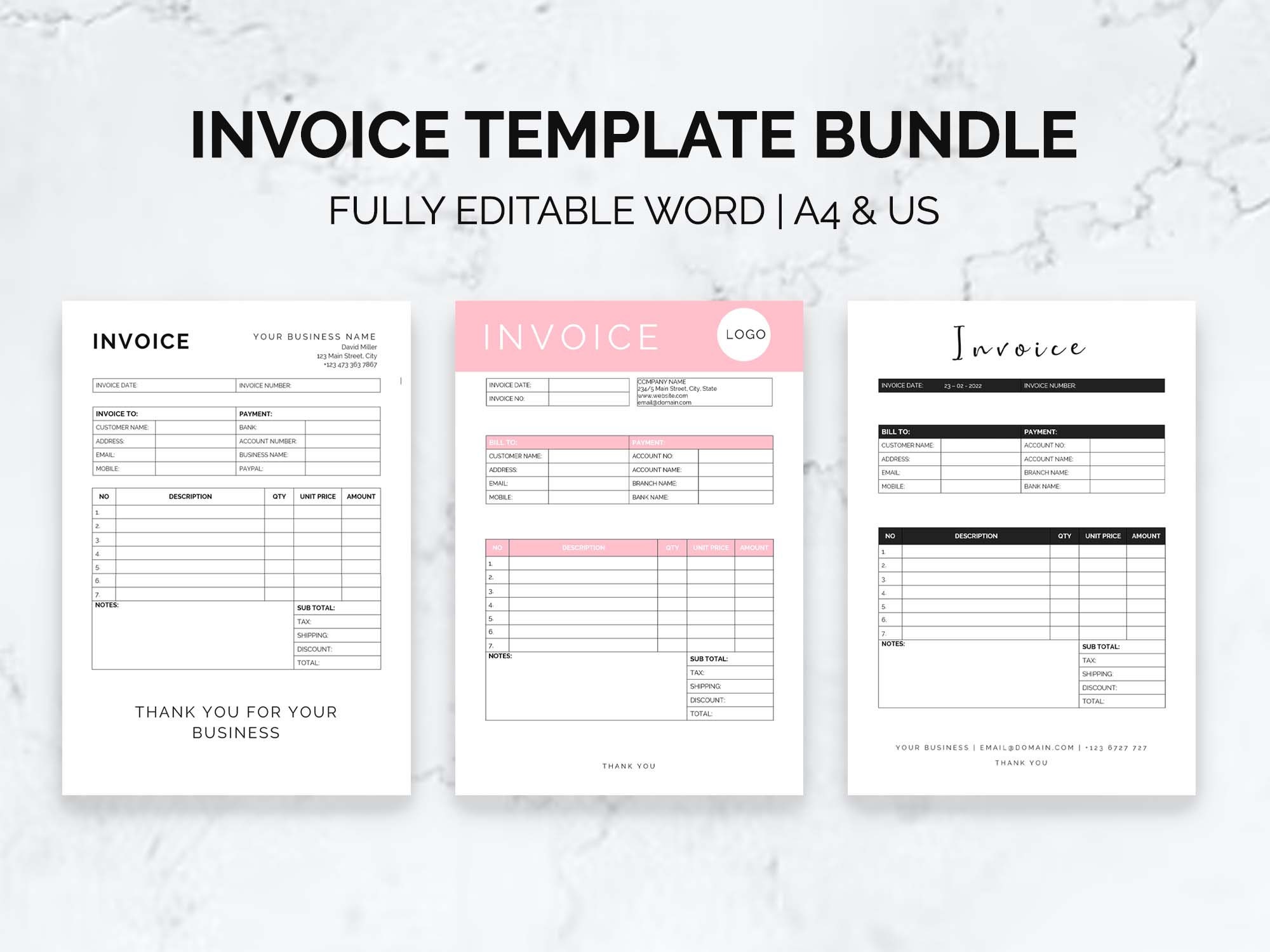 invoice template printable invoice invoice template word etsy