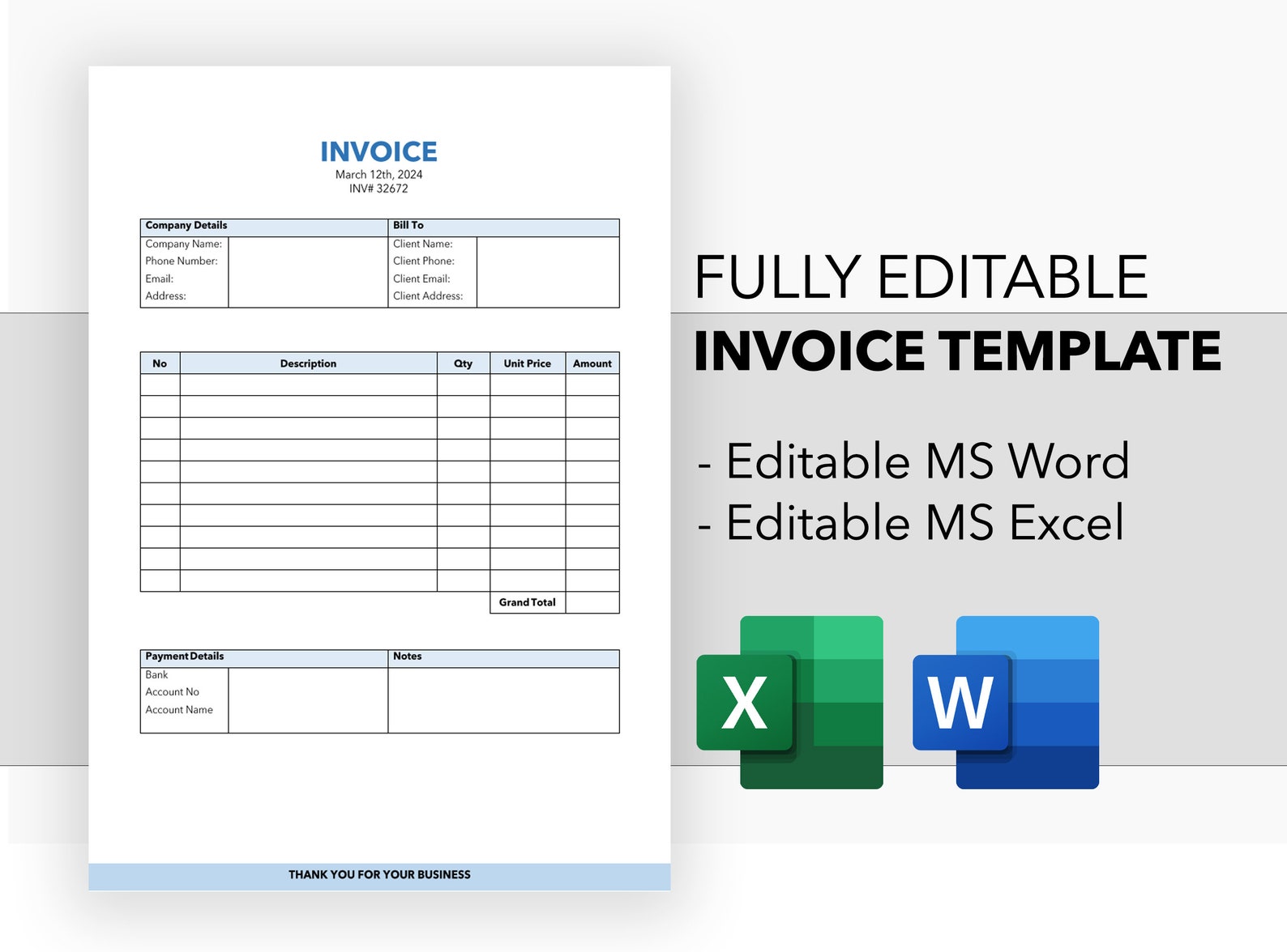 Editable Invoice Template Word, Business Invoice Template Word
