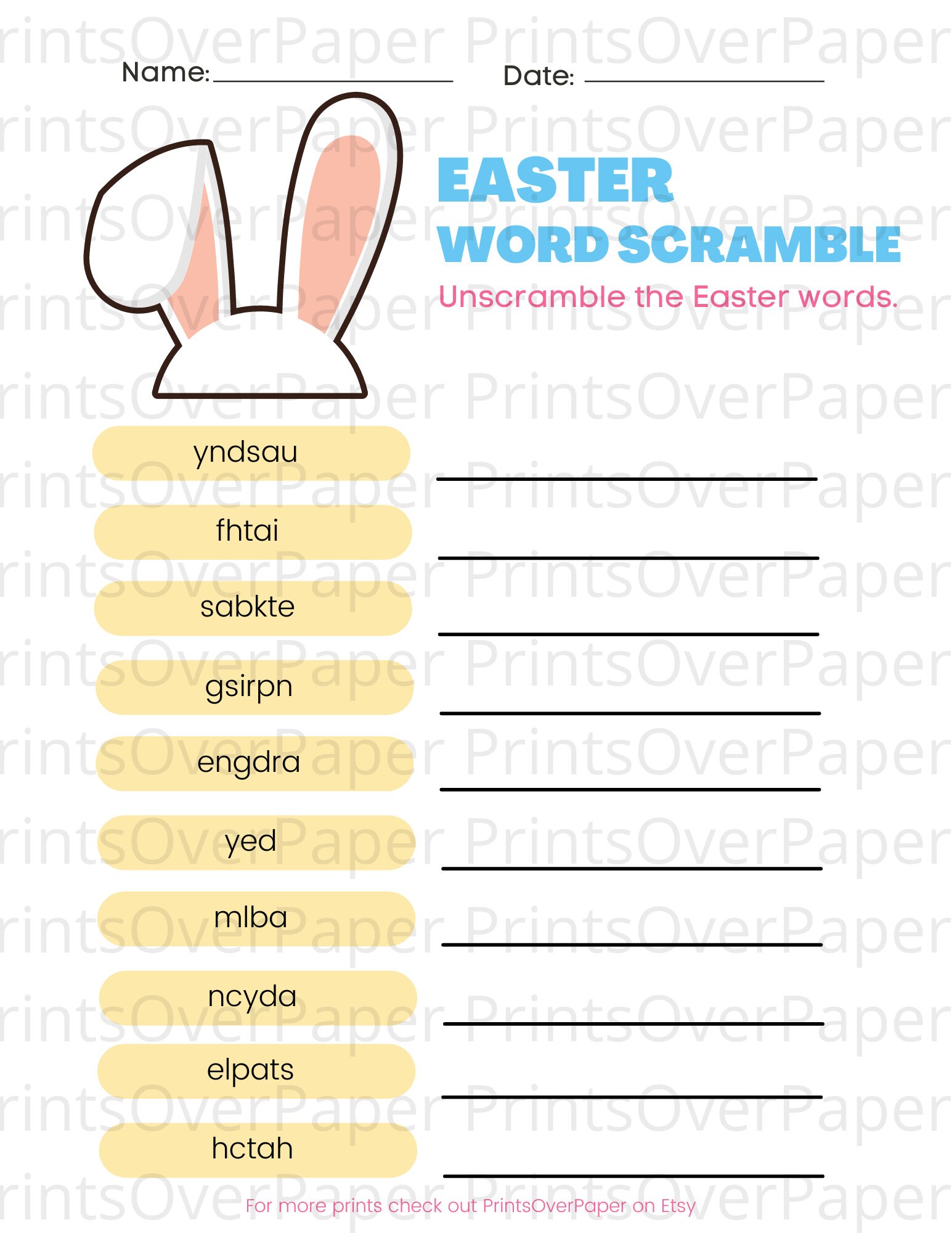 Easter Word Scramble Worksheet for Easter Printable Digital Download - Etsy