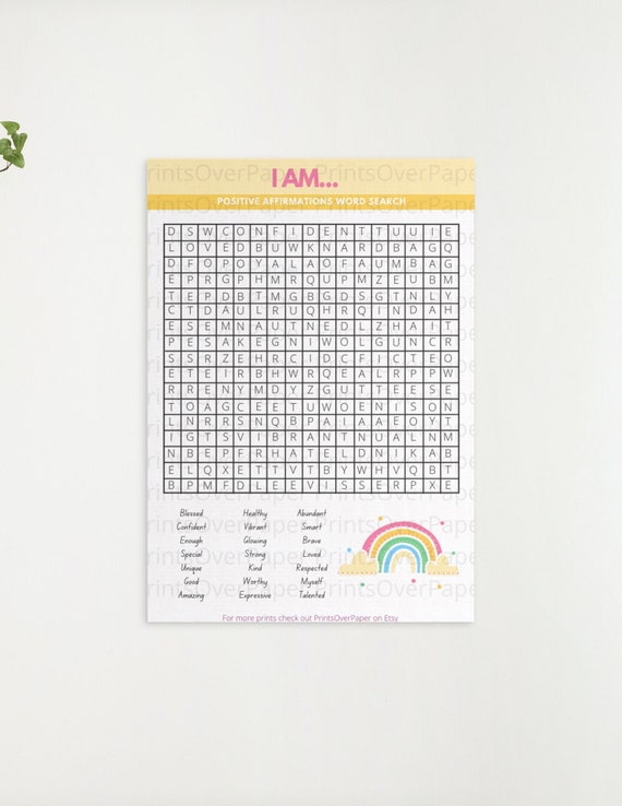 Positive Affirmations Word Search Etsy Positive Affirmations Word Search Etsy