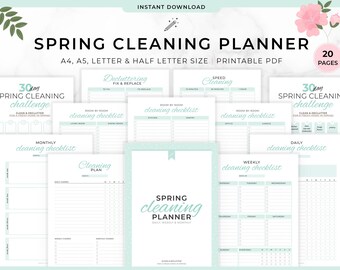 Frühjahrsputz Checkliste, Putzplaner, tägliche wöchentliche Reinigung, 30 Tage Planer, druckbare Putzplaner