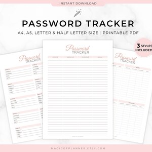 Traqueur de mot de passe imprimable, gardien de mot de passe, organisateur de mot de passe, inserts de traqueur de mot de passe, journal de mot de passe, téléchargement instantané de mot de passe