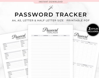 Password Tracker Printable, Password Keeper Template, Password Journal, Minimalist Password Log, Password Sheet, Password Instant Download