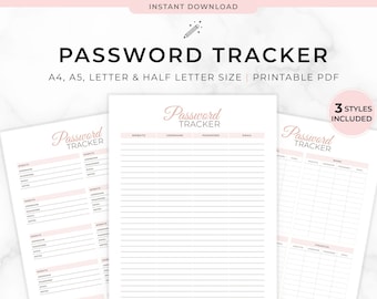 Printable Password Tracker Inserts: 3 Styles (Digital Download)