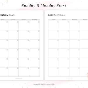 Undated Monthly Planner Printable, Month on Two Pages, Monthly Calendar ...