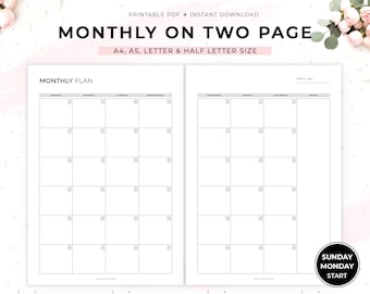 A5 Monthly Planner Printable Planner Inserts Month on Two - Etsy