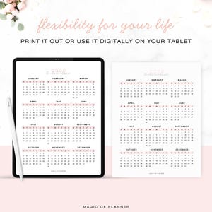 2026 Pink Yearly Calendar Printable, Year At A Glance, Desk Calendar, Vertical Layout, Sunday Monday Start, A4 Letter Size Planner Inserts image 4