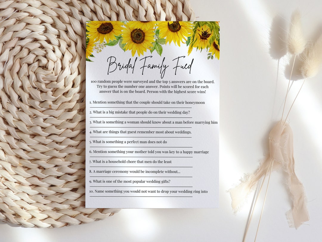 20 Bridal Shower Game Cards - Sunflower Theme, 5x7" Double-Sided, Fun Wedding Party Games For Guests