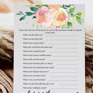 What Did The Groom Say Game Pink & Gold Roses Bridal Shower Game Printable Bachelorette Party Wedding Shower Game Hens night Virtual Bridal